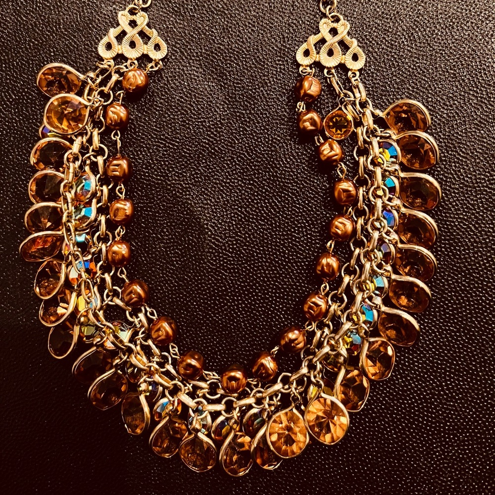 Multi Strand Amber Colored Statement Necklace - image 1